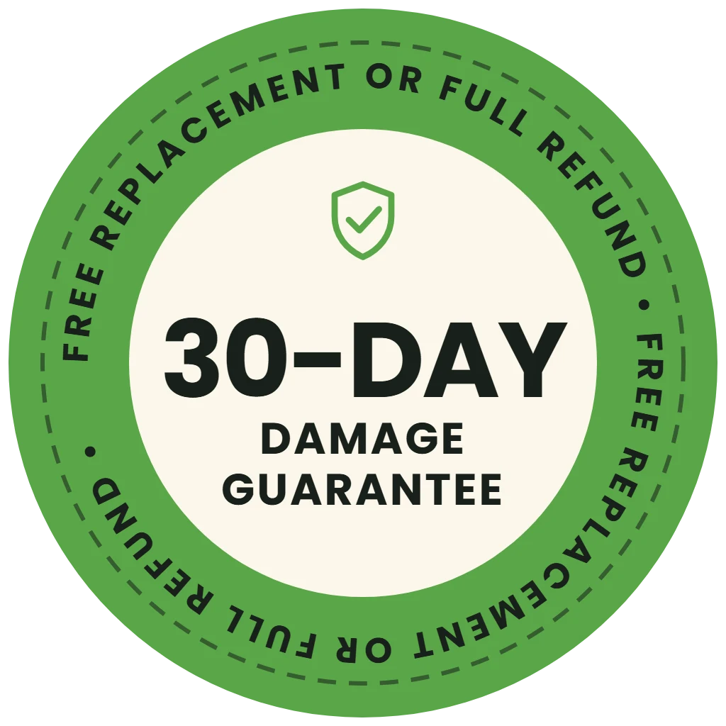 30-day damage guarantee seal: full refund if it arrives damaged