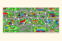 Top-down view of the full Classic City road-map desk mat artwork